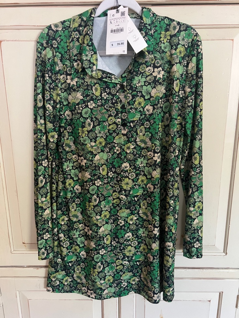 Zara Green Floral Long Sleeve Dress